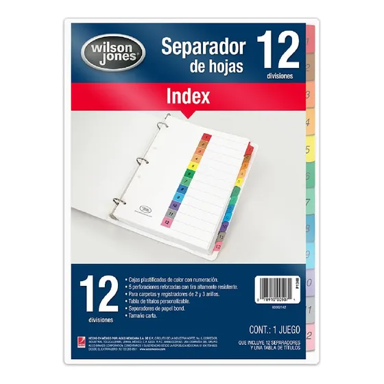Separadores Cartulina Carta 1-12 Numérico Fdax12un
