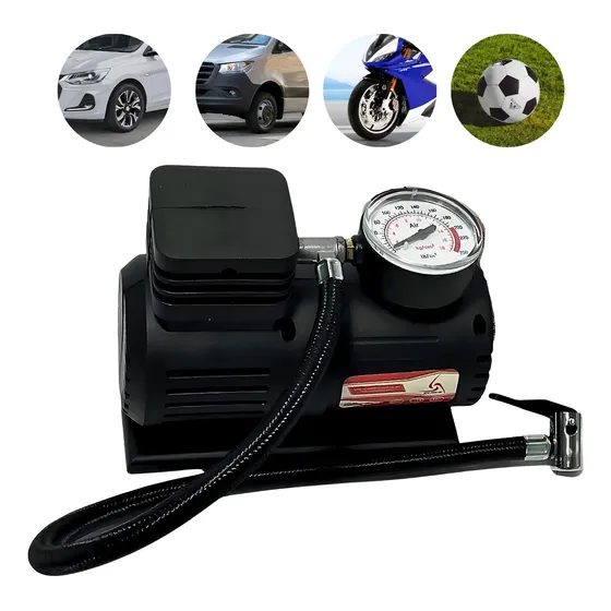 Mini Compressor De Ar Portátil Automotivo Eurus Preto Monofásico Calibrador De Pneu