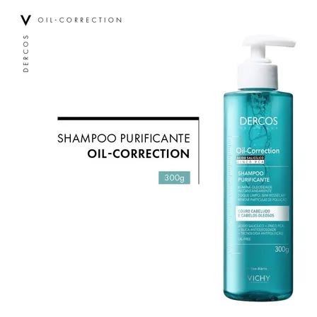 Shampoo Purificante Para Cabelos Oleosos, Limpeza Profunda Sem Ressecar Os Fios, Fórmula Com Ácido Salicílico E Zinco Pca, Oil-correction Vichy Dercos 300ml