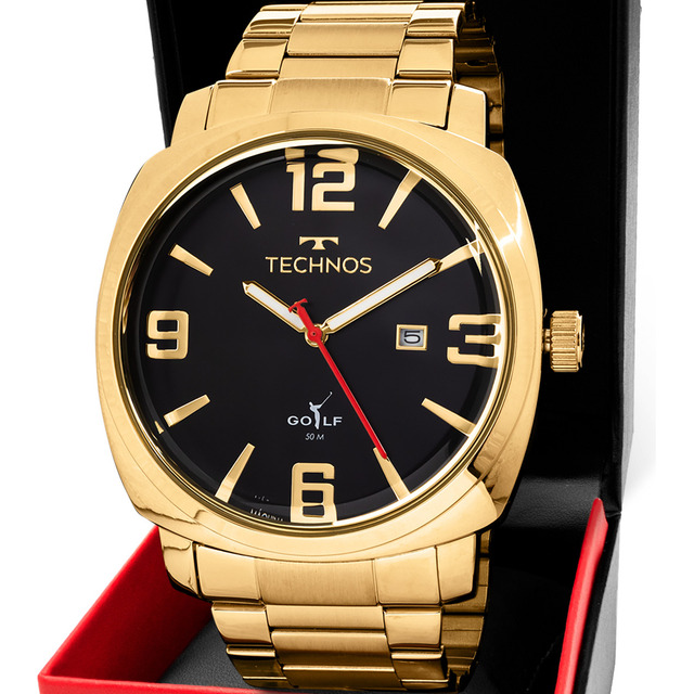 Relógio Technos Masculino Golf Dourado - 2115txd/1p Bisel Preto Relógio Technos Masculino Golf Dourado - 2115txd/1p Bisel Preto