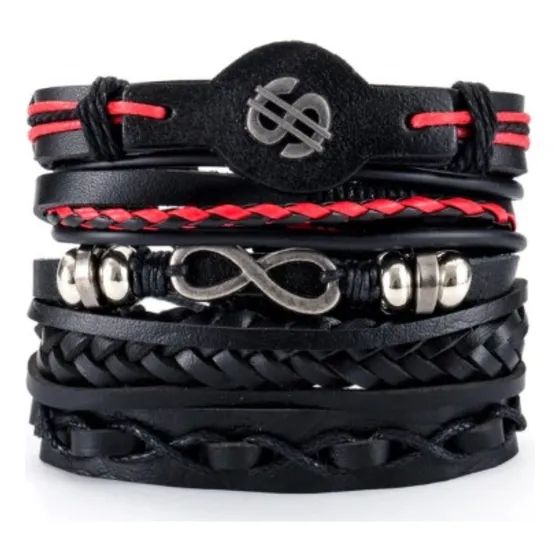 Set Pulseras Manillas Brazaletes Cuero Hombre