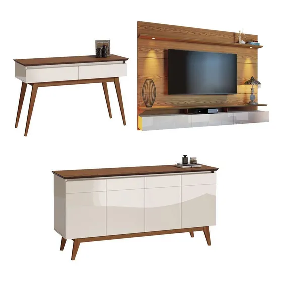 Conjunto Sala De Estar Rack Painel 1.8 Buffet Aparador Imcal