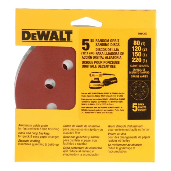 Set 5 Lijas De 5  (125 Mm) Dewalt Dw4307 Grano Surtido