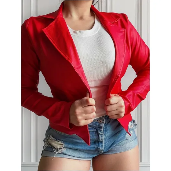 Blazer De Vestir Corto Engomado Elastizado Colores Modernos