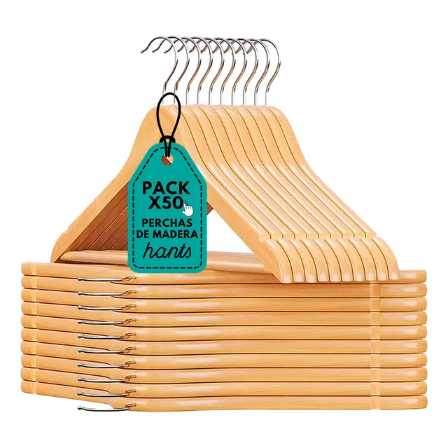 50 Perchas De Madera Barnizada 44 Cm Pack 1º Calidad X Mayor Y Menor Super Resistentes #shoppy.