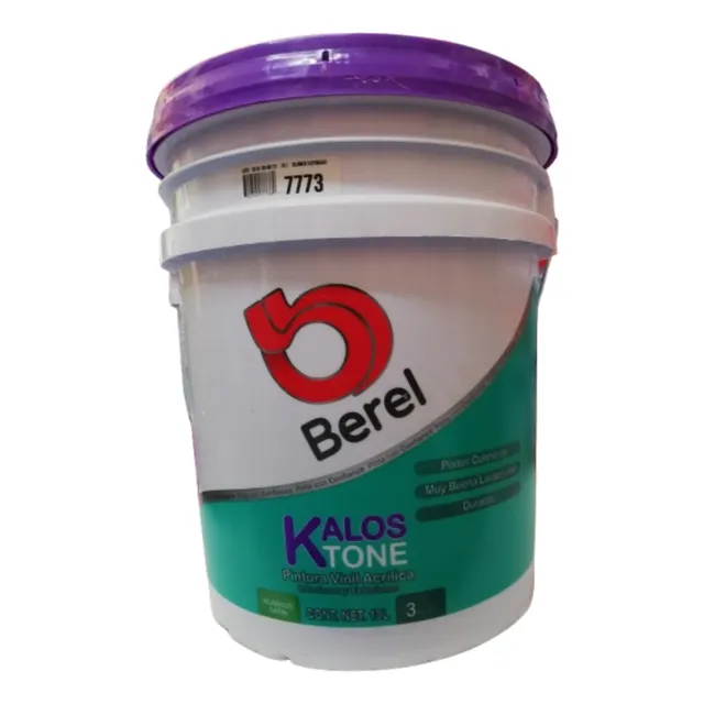 Cubeta Pintura Berel Kalos Tone Vinil Acrílica Blanco 19lt Acabado Satin
