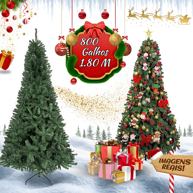 Árvore De Natal Pinheiro Canadense Luxo 1,80m 800 Galhos Tradicional Verde Imperial Premiu... Árvore De Natal Pinheiro Canadense Luxo 1,80m 800 Galhos Tradicional Verde Imperial Premiu...
