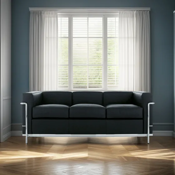 Sofa Lc Le Corbusier 3 Lugares Couro Sintetico Cromado