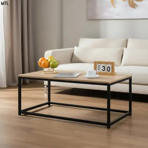 Mesa Ratonera Mtl Centro Living Moderna Madera Mdf Metal Estructura Negra Estilo Industrial Resistente Elegante Decoracion Hogar Sala Minimalista Mesa Auxiliar Cafe Diseño Actual Robusta Practica