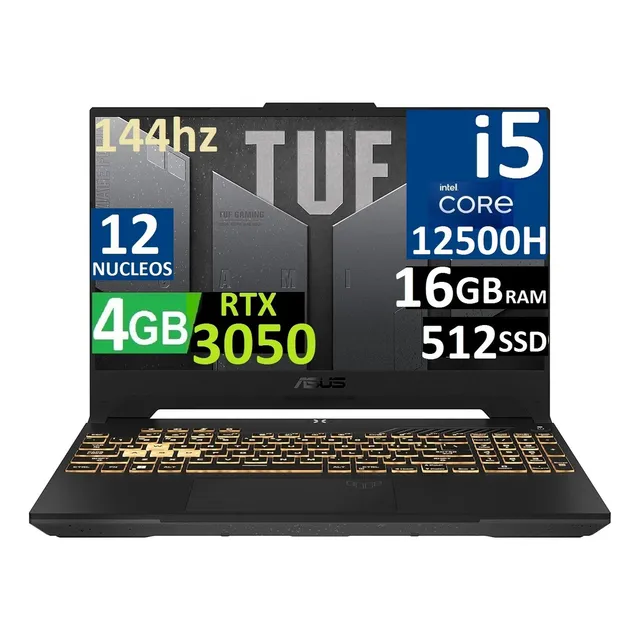 Notebook Asus Tuf F15 FX507144hz Ci512500h 16gb 512ssd Rtx3050 4gb Color Negro
