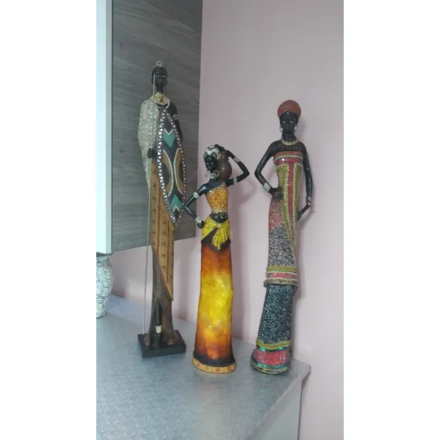 3 Figuras Africanas De Porcelana De 70 Cm, 60cm Y 51 Cm Usad