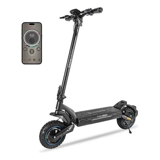 Scooter Electrico Honey Whale Motor de Doble Potencia 750W*2 Velocidad Máxima 60KM/H Batería 15AH Autonomía 50KM Honeywhale T5 color negro