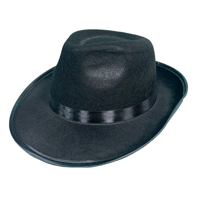 Sombrero Tela Negro Gánster Fedora Fiesta Hora Loca Cotillon