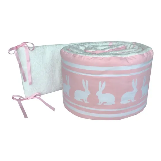 Protectores De Cuna Bumper Doble Vista Súper Suave Bambineto Soft + Conejos Rosa