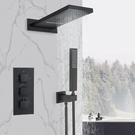 Danpiang Sistema Ducha Termostatico Negro Mate Lluvia Pared