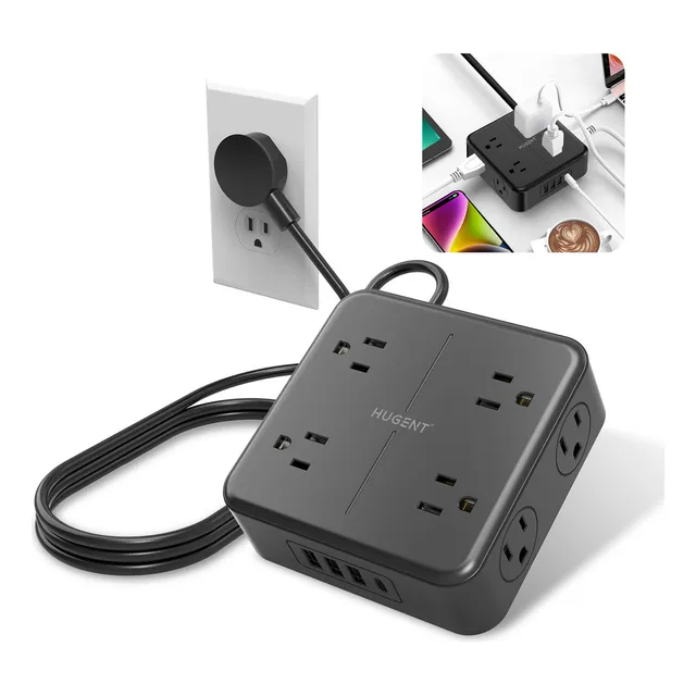Multicontactos Electricos, Hugent Multicontacto Usb Regleta De Salida De 8 Vías Con 3 Puertos De Carga Usb 1 Tipo-c Negro S20
