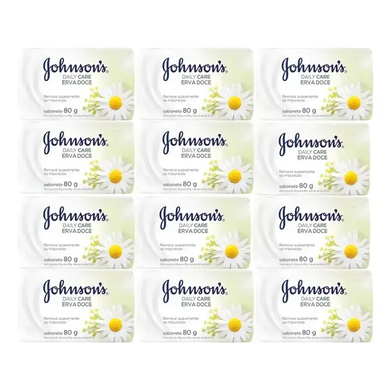 Kit 12 Sabonete Em Barra Johnson's Daily Care Erva Doce 80g