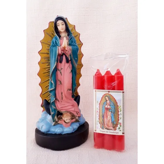 Imagen Vírgen De Guadalupe Irrompible Grande 20 Cm + Velas 