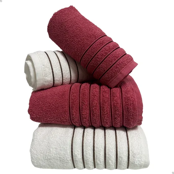 Toalhas De Banho E Rosto Kit C/ 4 Pçs Algodão Alta Absorção