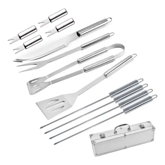 Set 12 Herramientas Gadnic Parrilla Asado Acero Inoxidable Estuche