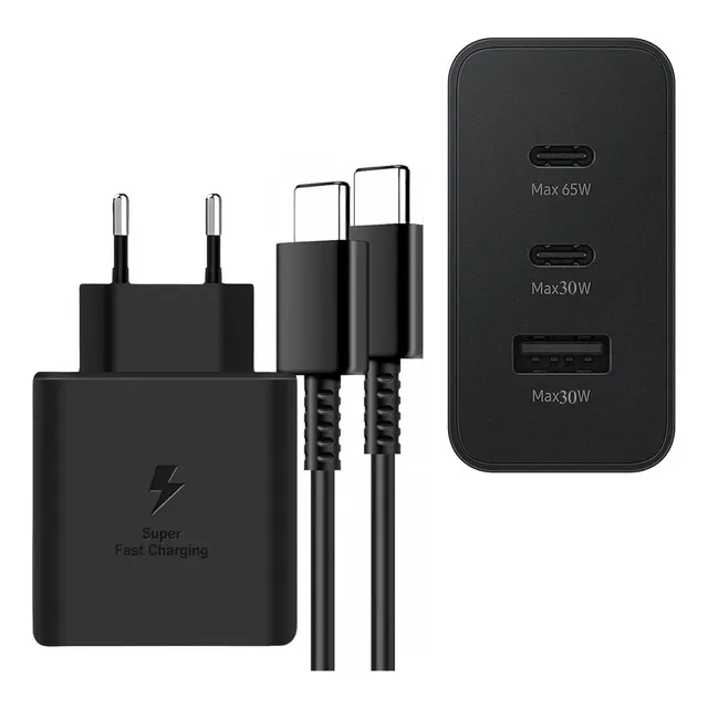 Carregador Turbo Pd 65w + 2x30w 120/220v Com Cabo Tipo C Usb