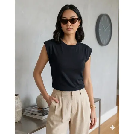 Blusa Feminino Muscle Tee Viscolycra Clássica Casual Chique Preto Viscolycra Único