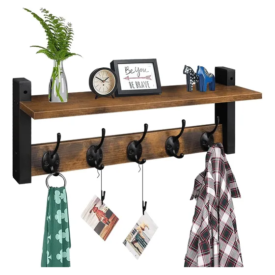 Homode Ganchos De Pared Con Estante, Perchero De Madera Con 