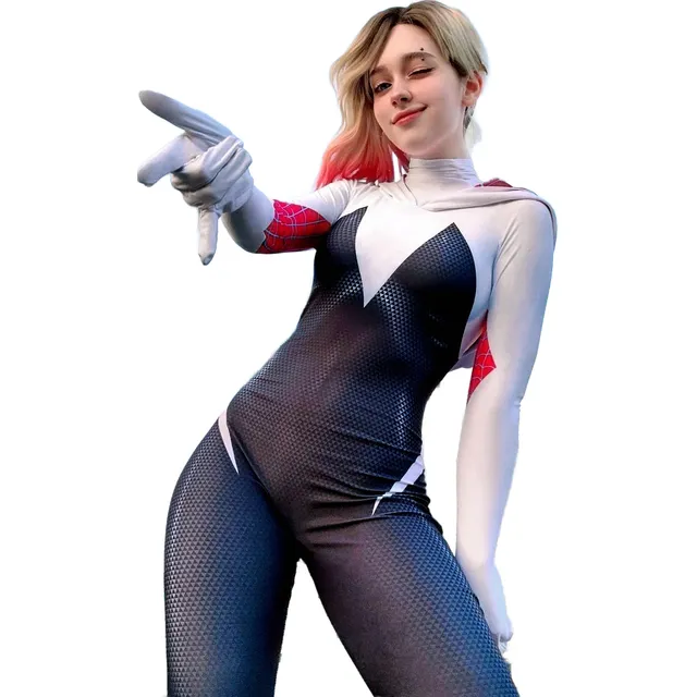 Disfraz Enterizo Gwen Stacy Spider Mujer Cosplay Spandex Lycra.