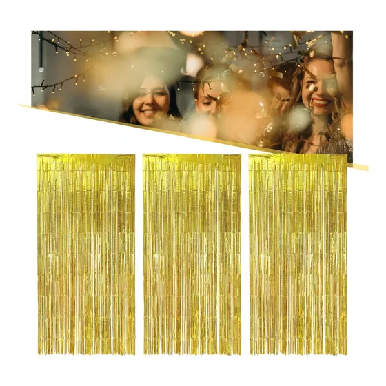 Kit Com 3un Cortina Metalizada Fitas Para Decoração Festas