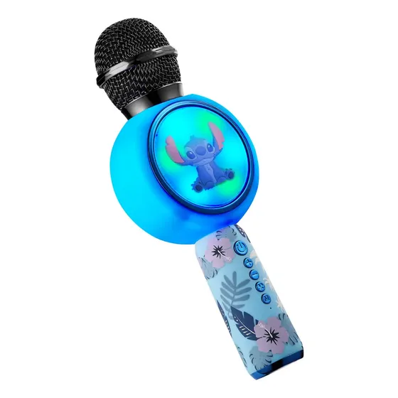 Microfono Karaoke Bluetooth Recargable Usb Parlante Efecto Voces 3d Stitch Disney Azul Vais