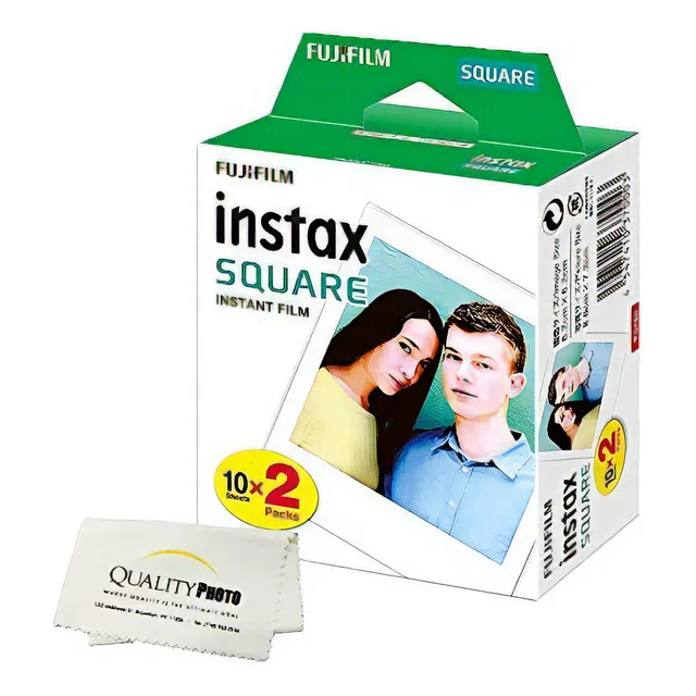 Película Instantánea Fujifilm Instax Square, 20 Exposiciones, Para Usar Con La Cámara Instantánea Fujifilm Instax Square Y Un Paño De Microfibra Fotográfica De Calidad