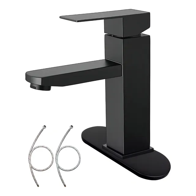 Banna Mezcladora Para Lavabo De Baño - Acero Inoxidable Grifo De Baño De Un Solo Mango, Para Baño Grifo Para Con Cubierta, Llave Mezcladora Para Lavabo Con 2 Mangueras. (negro Mate)
