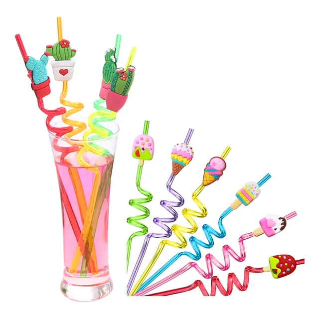 Pitillos Para Vasos X4 Unidades Forma Espiral Con Figuras