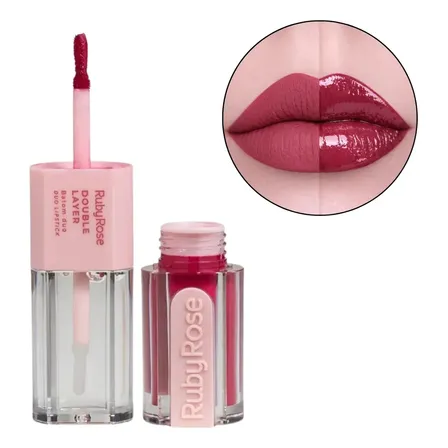 Batom Duo Matte E Gloss Longa Duração Double Layer Ruby Rose Dl30