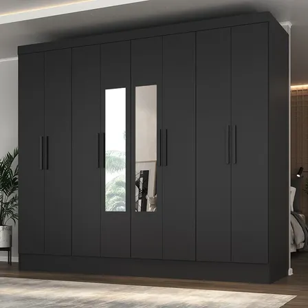 Guarda-roupa Casal 100% Mdf Com Espelho 8 Portas 4 Gavetas Preto