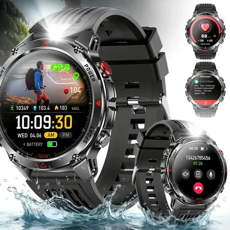 Relógio Inteligente Smartwatch GPS Autônomo À prova d'água 3ATM NOVANTE Masculino Feminino Esportivo Digital 530mAh Preto Bluetooth Chamadas Notificações Instantâneas Android IOS Com Lanterna Bússola