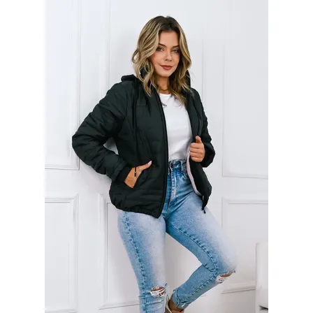 Jaqueta Feminina Forrada Com Pelucia Fleece Capuz Quentinha