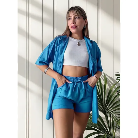 Short De Lino Con Volados  Más Kimono Conjunto Colores