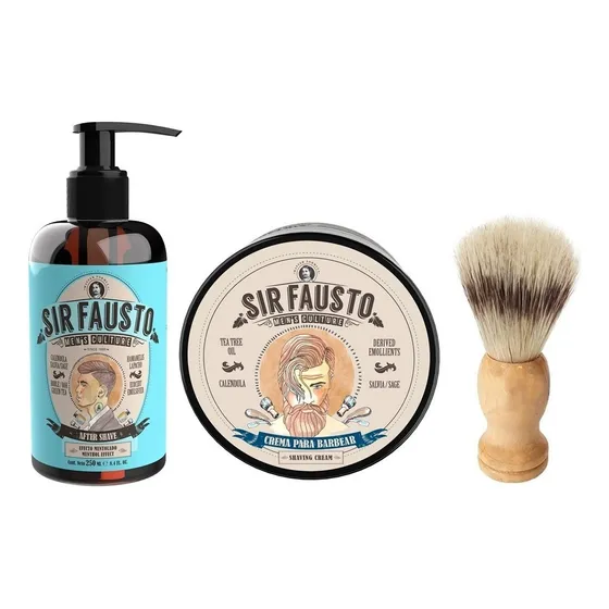 Kit Barberia Crema Afeitar+ After Shave Sir Fausto + Brocha