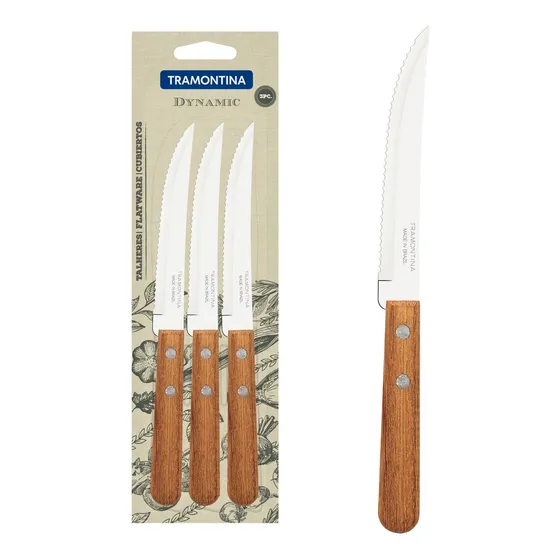 Juego de cuchillos Tramontina Dynamic para barbacoa de 3 piezas, color madera natural