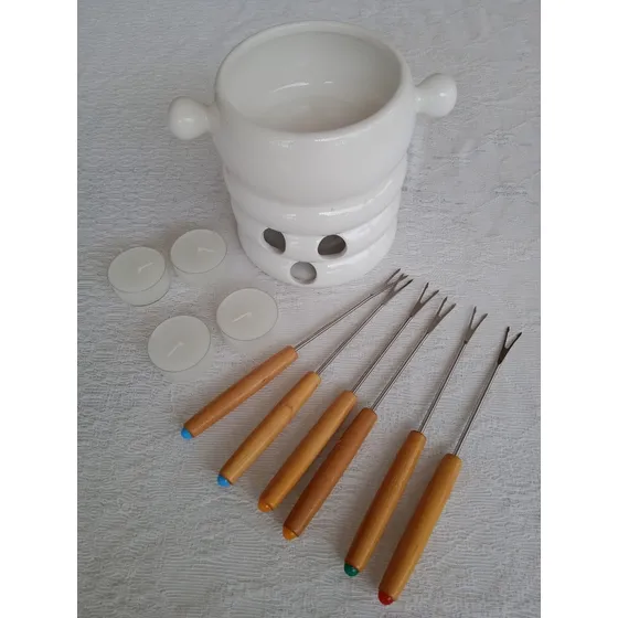 Set Fondue Chocolate /queso Blanco  Cerámica Nuevo