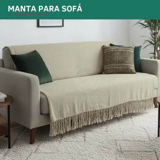 Manta Decorativa Premium Para Sofá Em Algodão 2,20x1,70m Toque Macio Conforto Extra Acabamento Elegante Caqui