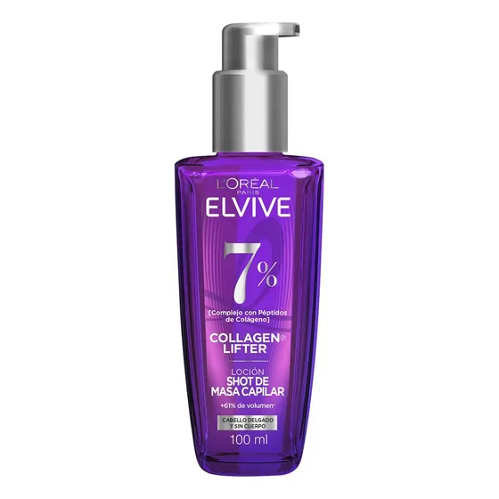 L'Oréal Paris Elvive Collagen Lifter, Loción SHOT DE MASA CAPILAR, 1er Procedimiento de Aumento de Masa Capilar, Cabello con +61% más Volumen al Instante, 100ml.