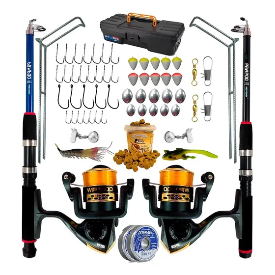 Jau Pesca Kit de Pesca Duplo II cor verde e azul kit de pesca completo 10kg