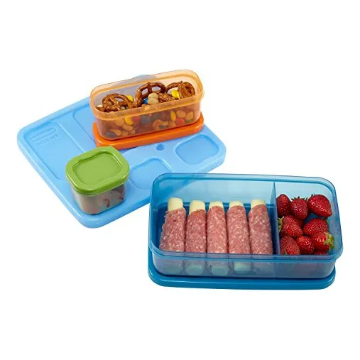 Kit Contenedor Almuerzo Lonchera Para Niño Azul Naranja