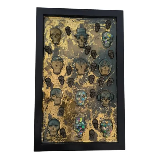 Cuadro Decorativo Resina Epoxica Y Calavera Unico Negro Negro (Reacondicionado)