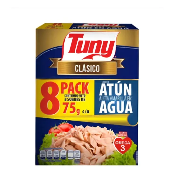 Atun En Trozos En Agua Tuny Clasico Paquete Con 8 Sobres De 75 Gr C/u