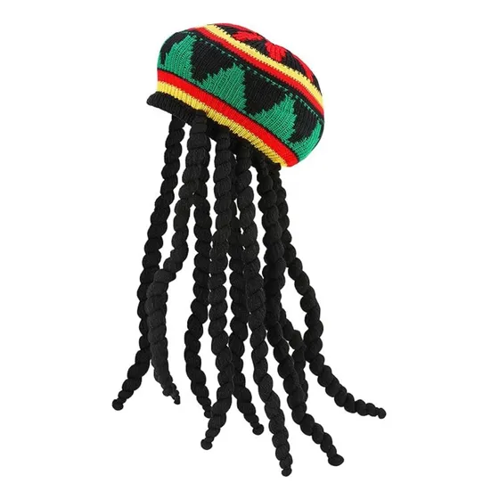 Sombrero De Rastas Peluca Trenzas Gorro Jamaiquino