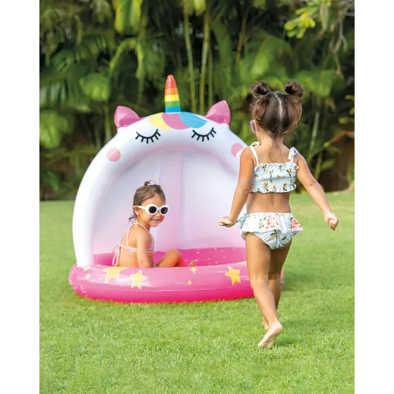 Piscina inflable infantil con forma de unicornio con cubierta, 45 l, color rosa Intex
