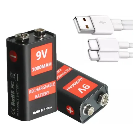 Pack 2 Batería 9v Recargable Puerto Usb Ion Litio 6f22